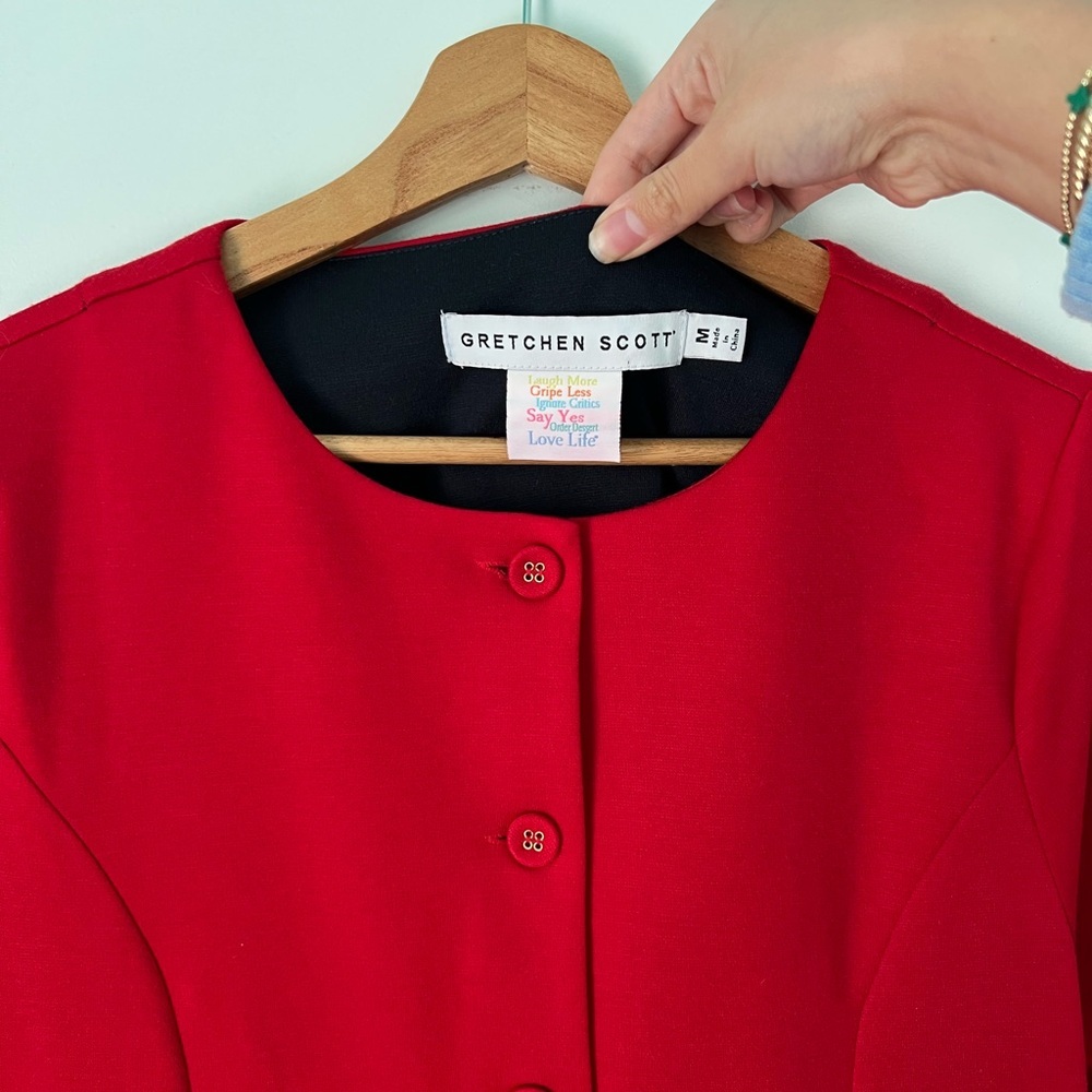 Gretchen Scott Red Button Front Dress 3/4 Sleeve Size Medium